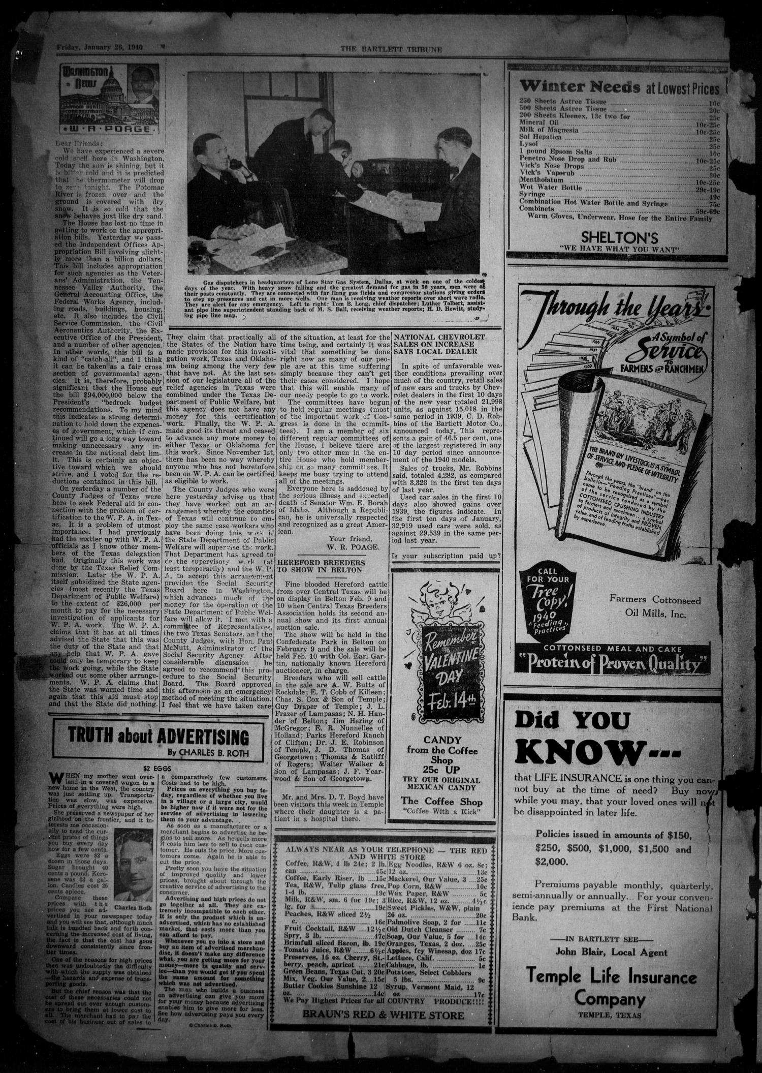 The Bartlett Tribune and News (Bartlett, Tex.), Vol. 53, No. 19, Ed. 1, Friday, January 26, 1940
                                                
                                                    [Sequence #]: 2 of 6
                                                