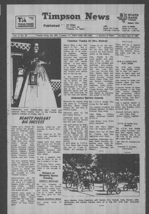 Timpson News (Timpson, Tex.), Vol. 3, No. 26, Ed. 1 Thursday, July 9, 1987