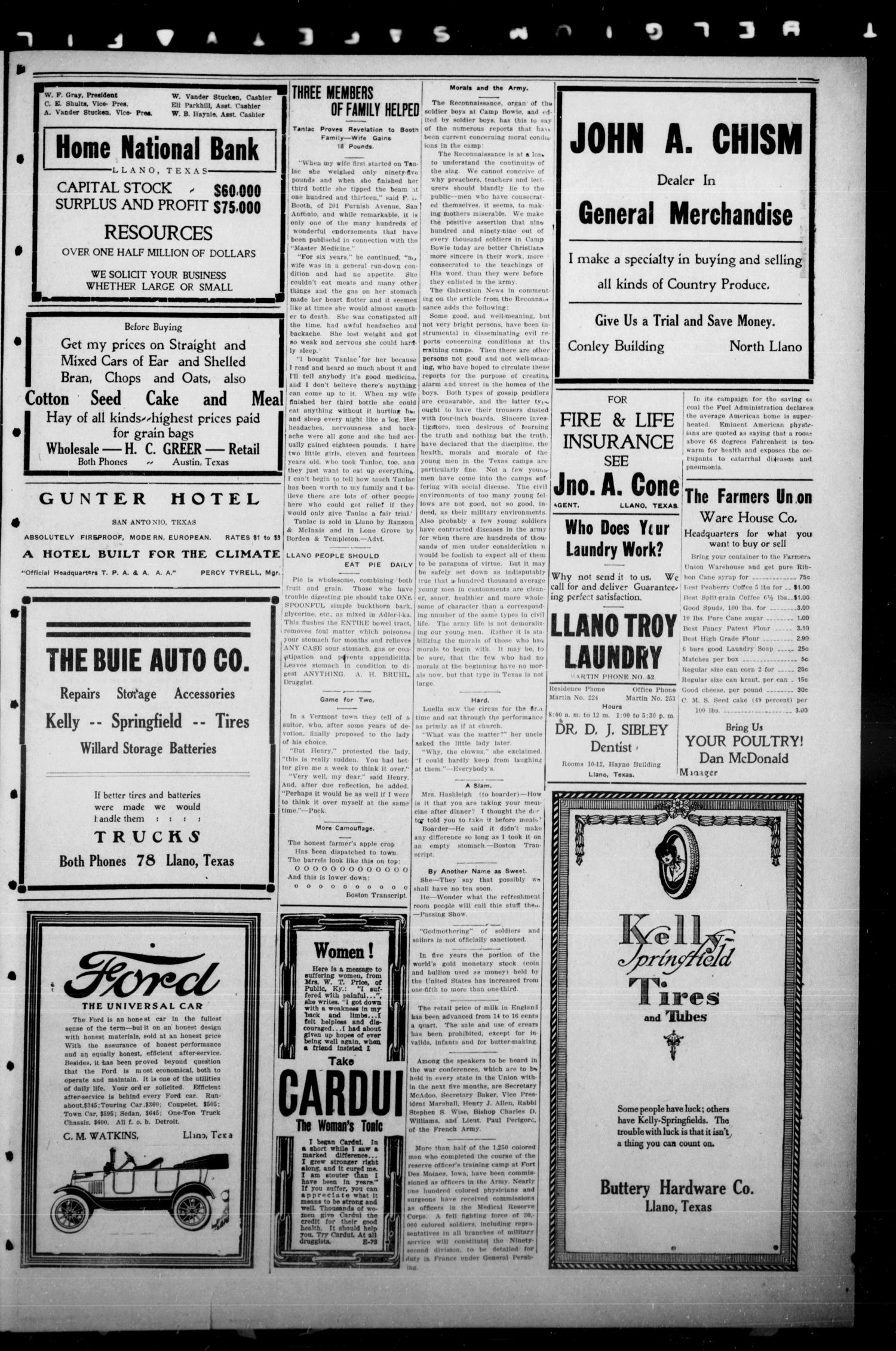 The Llano News. (Llano, Tex.), Vol. 34, No. 26, Ed. 1 Thursday, December 20, 1917
                                                
                                                    [Sequence #]: 7 of 8
                                                