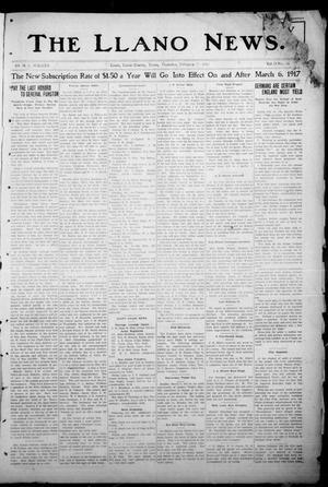 Primary view of object titled 'The Llano News. (Llano, Tex.), Vol. 33, No. 36, Ed. 1 Thursday, February 22, 1917'.