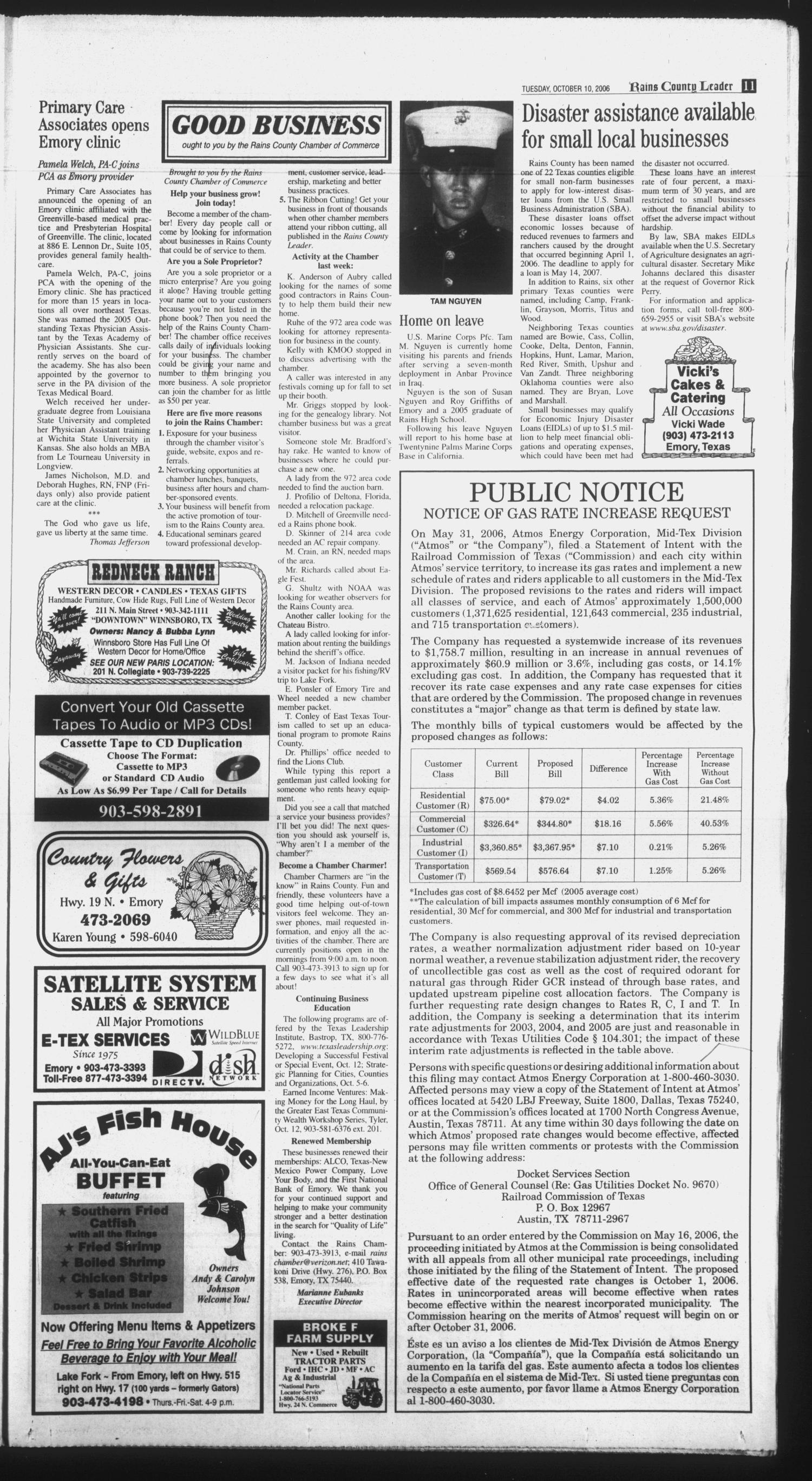 Rains County Leader (Emory, Tex.), Vol. 119, No. 18, Ed. 1 Tuesday, October 10, 2006
                                                
                                                    [Sequence #]: 11 of 16
                                                