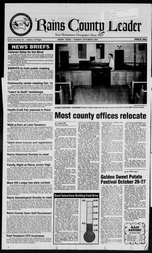 Primary view of object titled 'Rains County Leader (Emory, Tex.), Vol. 114, No. 18, Ed. 1 Tuesday, October 9, 2001'.