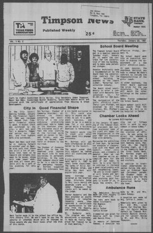 Timpson News (Timpson, Tex.), Vol. 3, No. 2, Ed. 1 Thursday, January 22, 1987