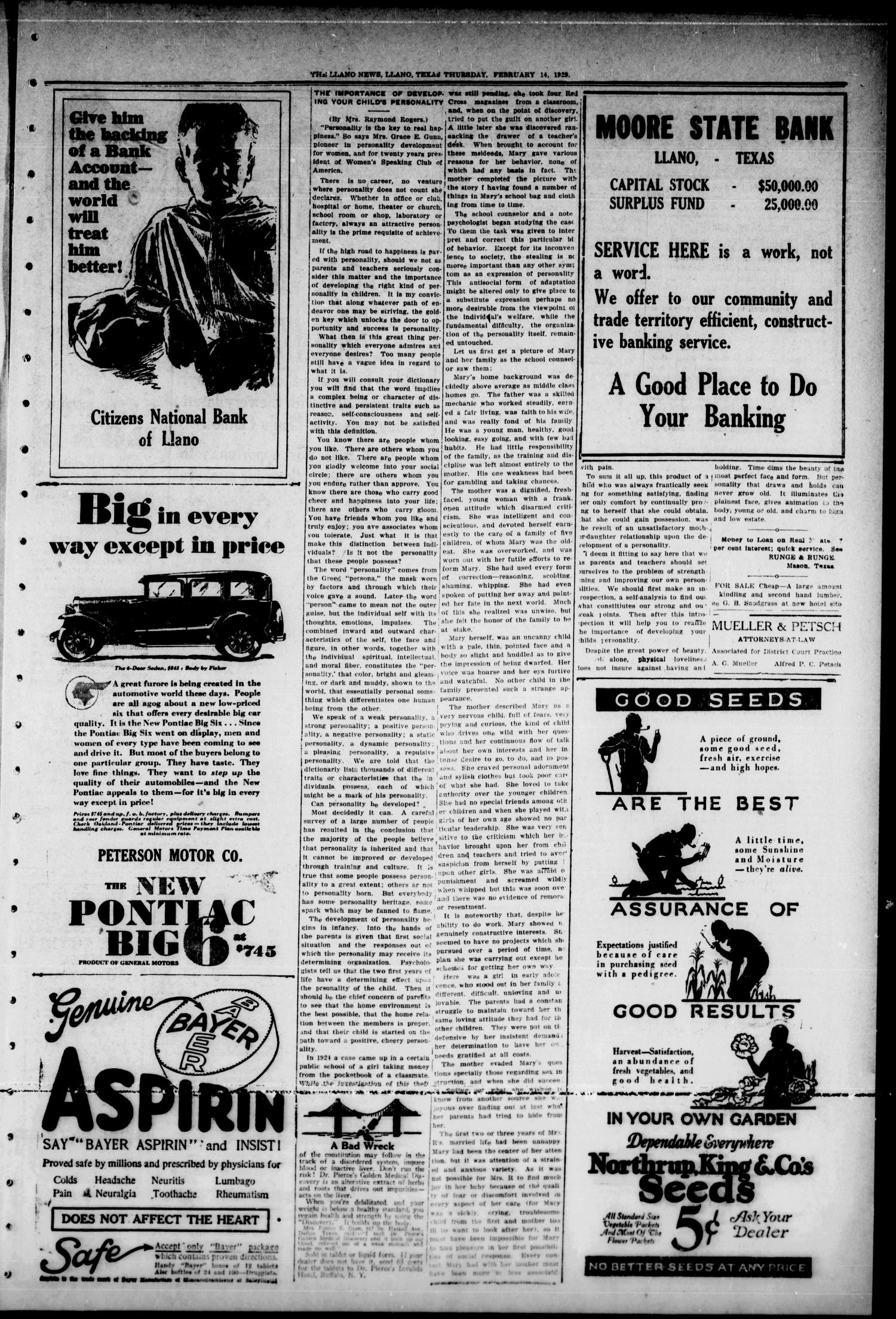The Llano News. (Llano, Tex.), Vol. 41, No. 22, Ed. 1 Thursday, February 14, 1929
                                                
                                                    [Sequence #]: 3 of 8
                                                