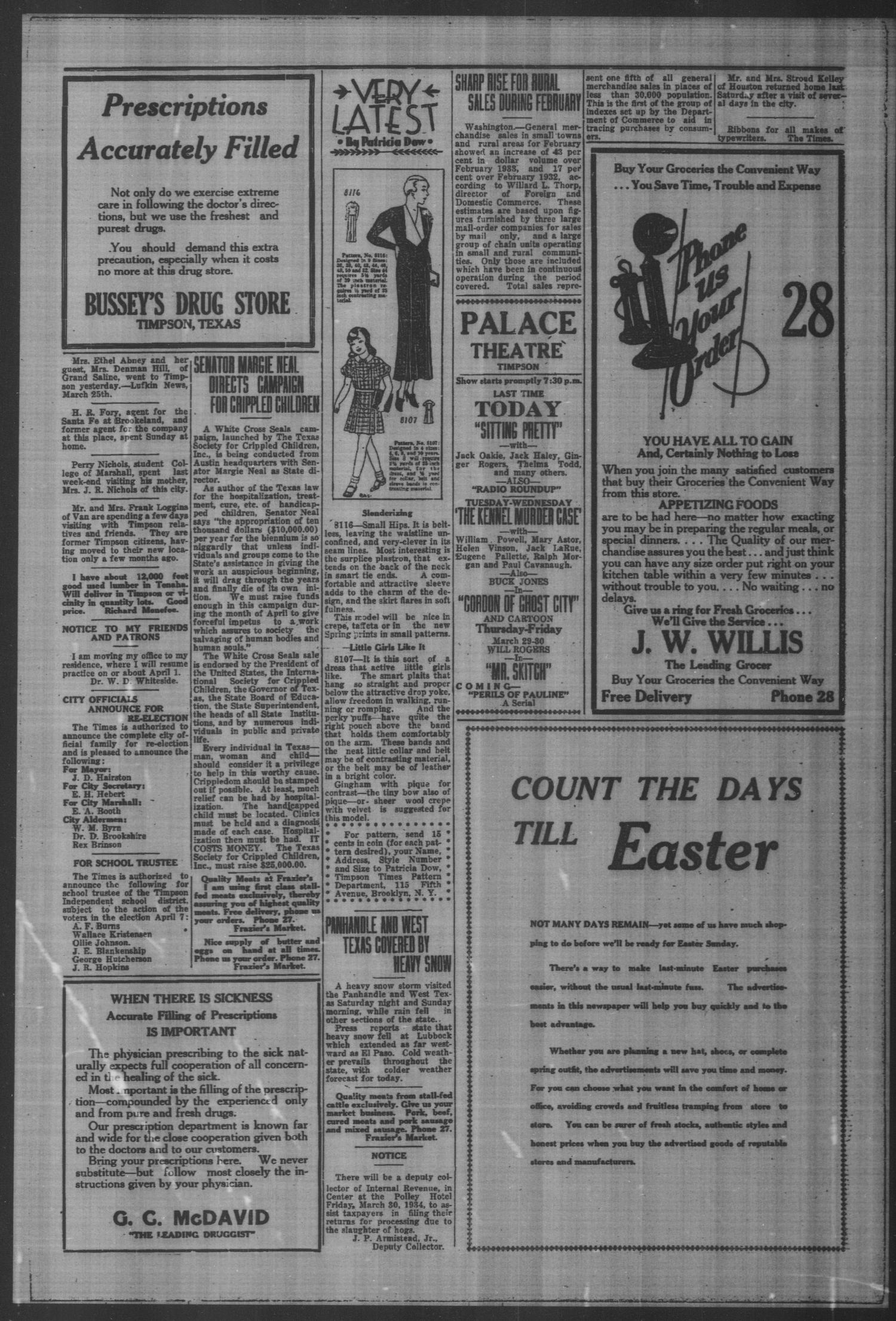 Timpson Daily Times (Timpson, Tex.), Vol. 49, No. 61, Ed. 1 Monday, March 26, 1934
                                                
                                                    [Sequence #]: 3 of 4
                                                
