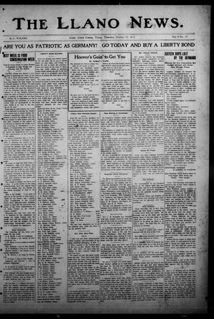 Primary view of object titled 'The Llano News. (Llano, Tex.), Vol. 34, No. 18, Ed. 1 Thursday, October 25, 1917'.