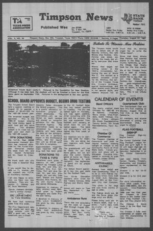 Timpson News (Timpson, Tex.), Vol. 3, No. 33, Ed. 1 Thursday, August 27, 1987