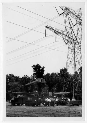 [Group of Men Standing by Truck Under Power Lines]