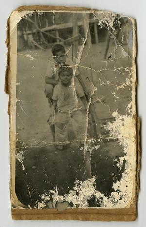 Primary view of object titled '[Photogragh of Two Young Boys Posing Outside]'.