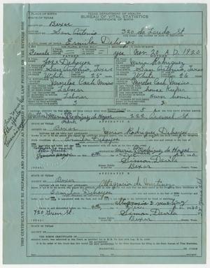 Primary view of object titled '[Birth Certificate of Ermila Dehoyos]'.