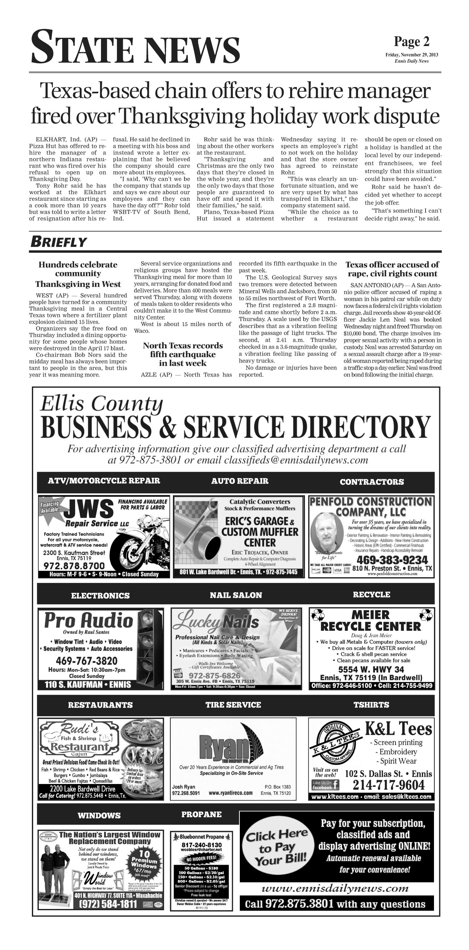 The Ennis Daily News (Ennis, Tex.), Ed. 1 Friday, November 29, 2013
                                                
                                                    [Sequence #]: 2 of 22
                                                
