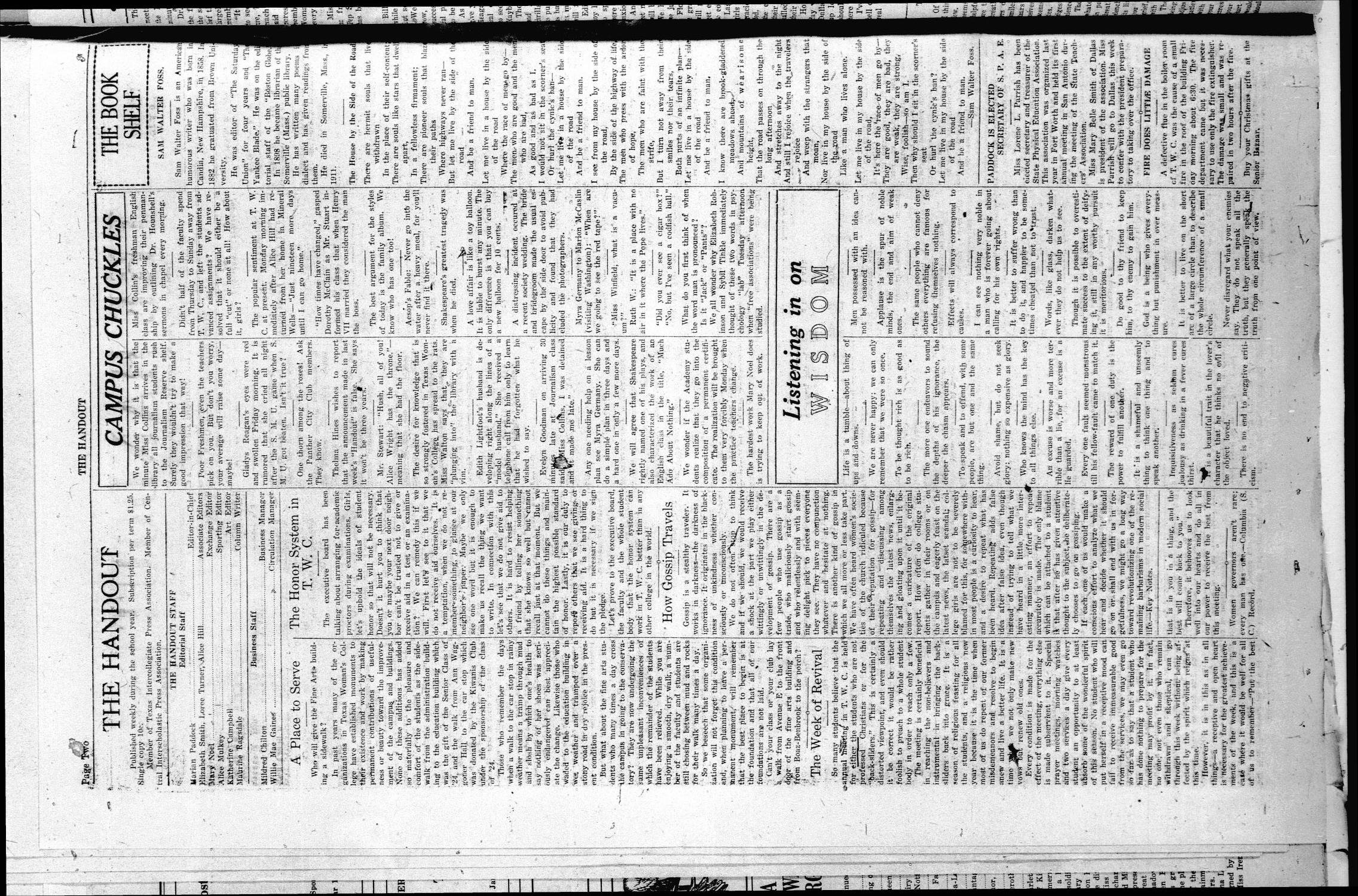 The Handout (Fort Worth, Tex.), Vol. 11, No. 10, Ed. 1 Saturday, December 6, 1924
                                                
                                                    [Sequence #]: 2 of 4
                                                