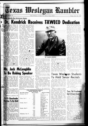 Primary view of object titled 'Texas Wesleyan Rambler (Fort Worth, Tex.), Vol. 46, No. 27, Ed. 1 Friday, April 28, 1972'.