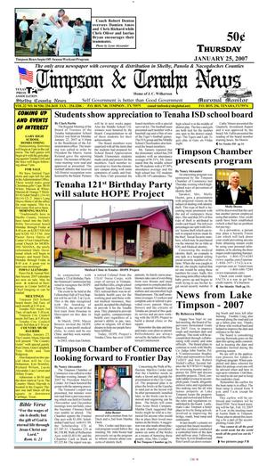 Timpson & Tenaha News (Timpson, Tex.), Vol. 22, No. 4, Ed. 1 Thursday, January 25, 2007