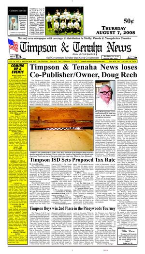 Timpson & Tenaha News (Timpson, Tex.), Vol. 26, No. 31, Ed. 1 Thursday, August 7, 2008