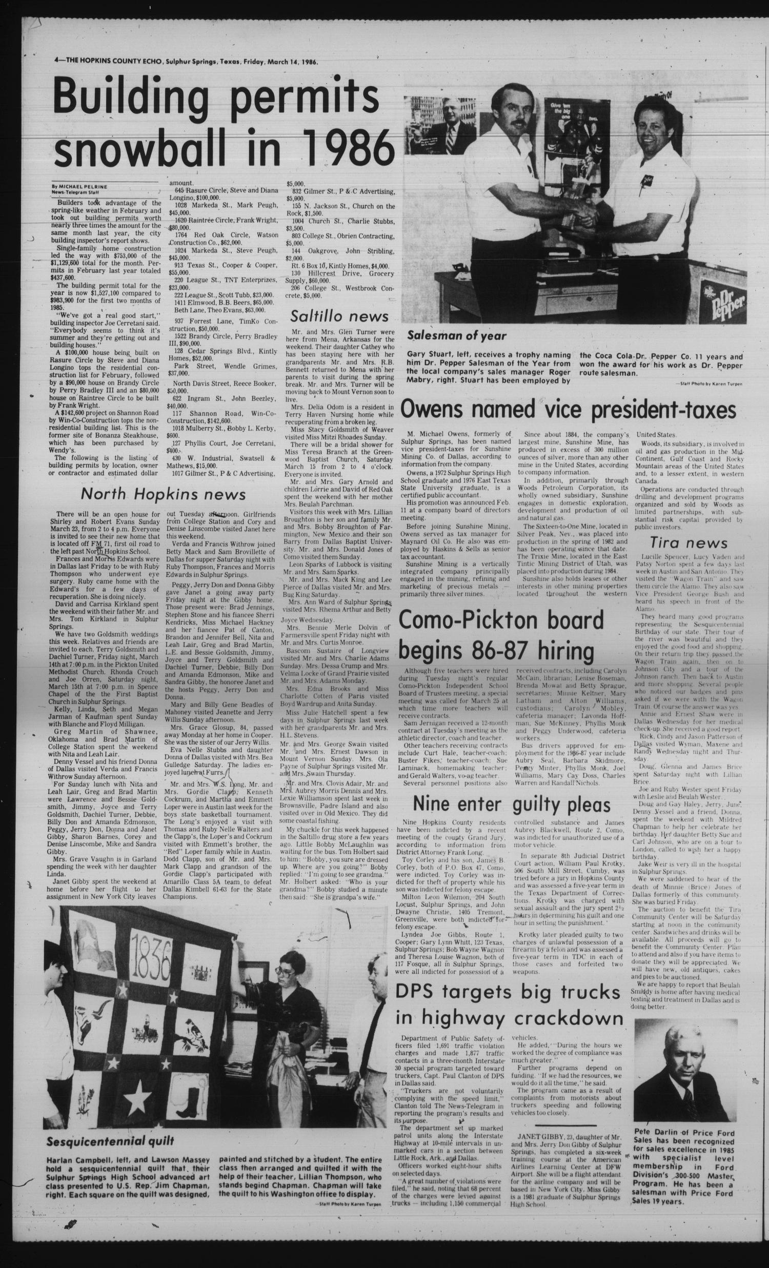 The Hopkins County Echo (Sulphur Springs, Tex.), Vol. 111, No. 11, Ed. 1 Friday, March 14, 1986
                                                
                                                    [Sequence #]: 4 of 4
                                                