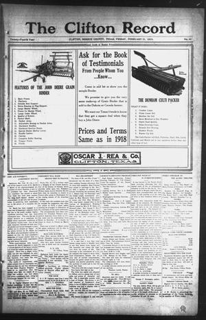 The Clifton Record (Clifton, Tex.), Vol. 24, No. 49, Ed. 1 Friday, February 21, 1919