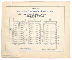 Map of Watson and Russells Subdivision of the South Part of Lot 1, Block Number 208, Abilene, Texas