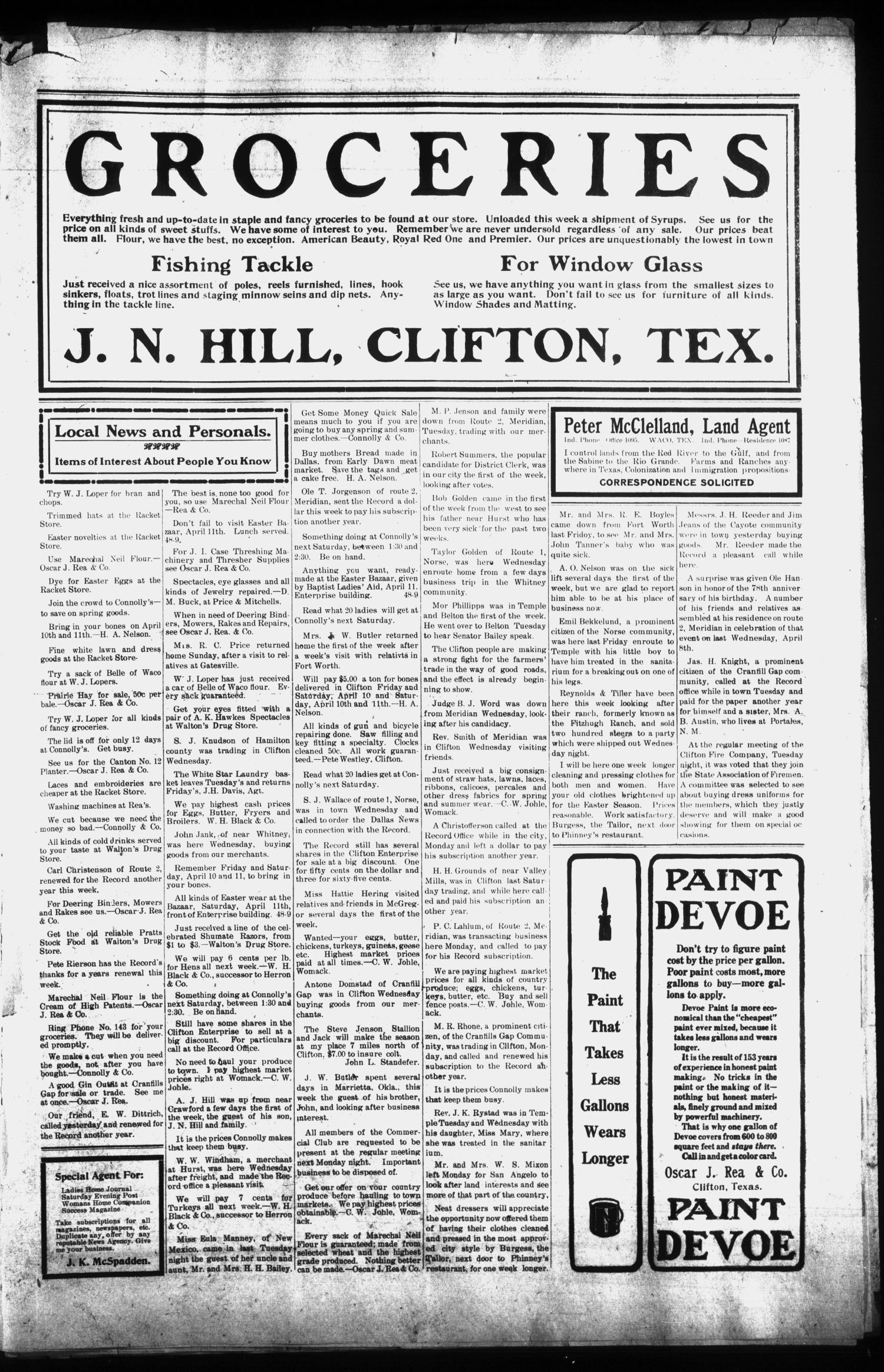 The Clifton Record (Clifton, Tex.), Vol. 12, No. 49, Ed. 1 Friday, April 10, 1908
                                                
                                                    [Sequence #]: 5 of 8
                                                