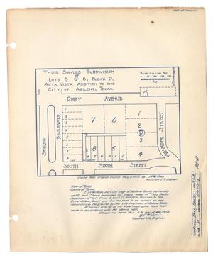 [Map of] Thomas Sayles Subdivision of Lots 5 & 8, Block D, Alta Vista Addition to the City of Abilene, Texas. [#2]