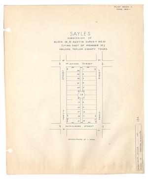 Sayles Subdivision of Block 16, B. Austin Survey No. 91 (Lying East of Meander st.) Abilene, Taylor County, Texas
