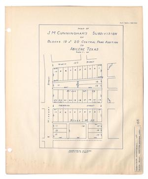 Map of J. M. Cunningham's Subdivision of Blocks 19 and 20, Central Park Addition to Abilene, Texas