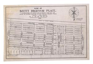 Primary view of object titled 'Map of Scott Highway Place.: A Subdivision of Lots 4 & 5, Block 17, & all of Block 18, Harris Addition to the Town of Abilene, Texas. [#3]'.