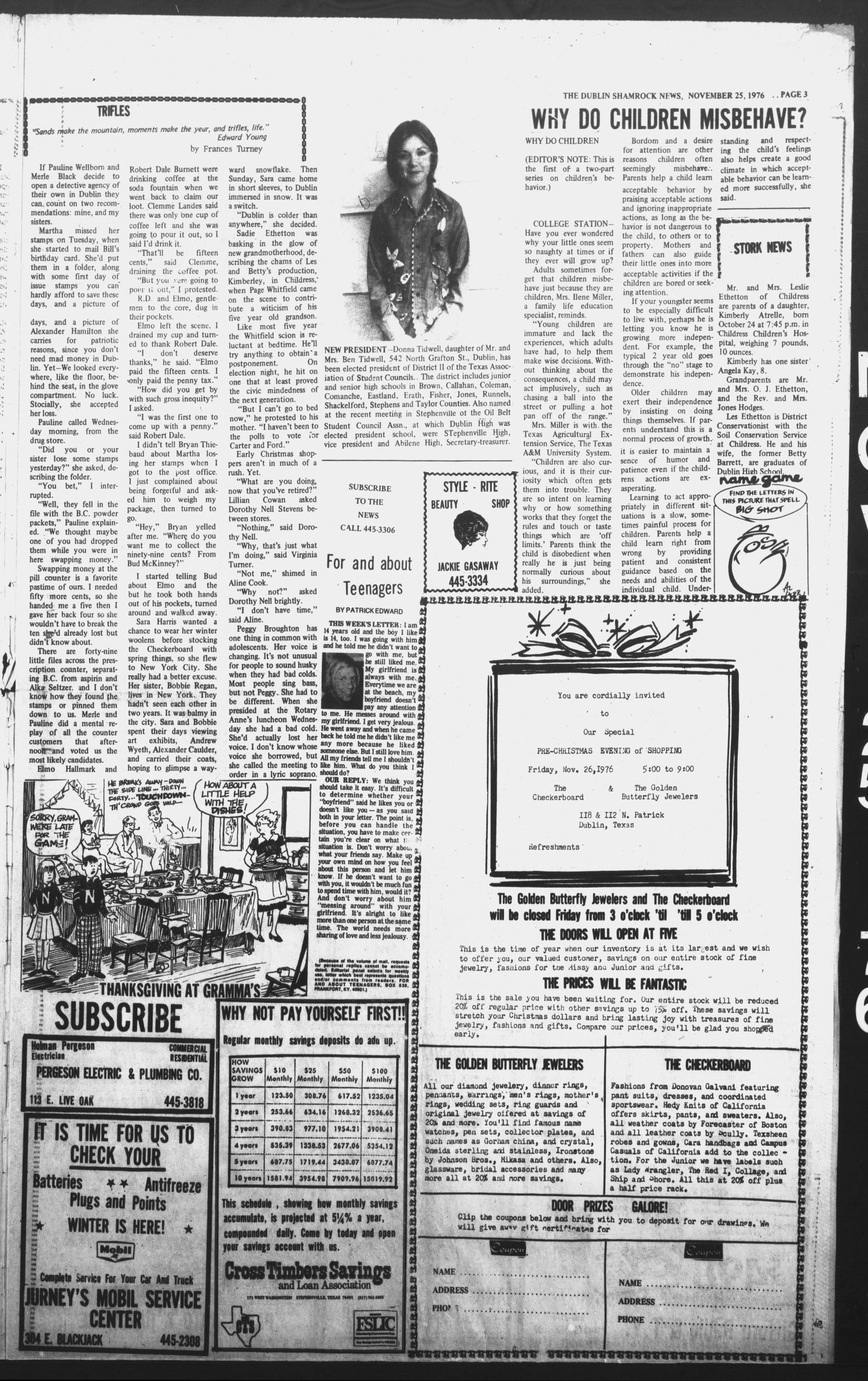 The Dublin Shamrock News (Dublin, Tex.), Vol. 1, No. 19, Ed. 1 Thursday, November 25, 1976
                                                
                                                    [Sequence #]: 3 of 8
                                                
