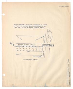 Map of Mitchell & Kirby's Subdivision of a part of the James Warfield Survey Number 86, Block Number 14, Texas & Pacific Railroad Company Land in Taylor County, Texas.