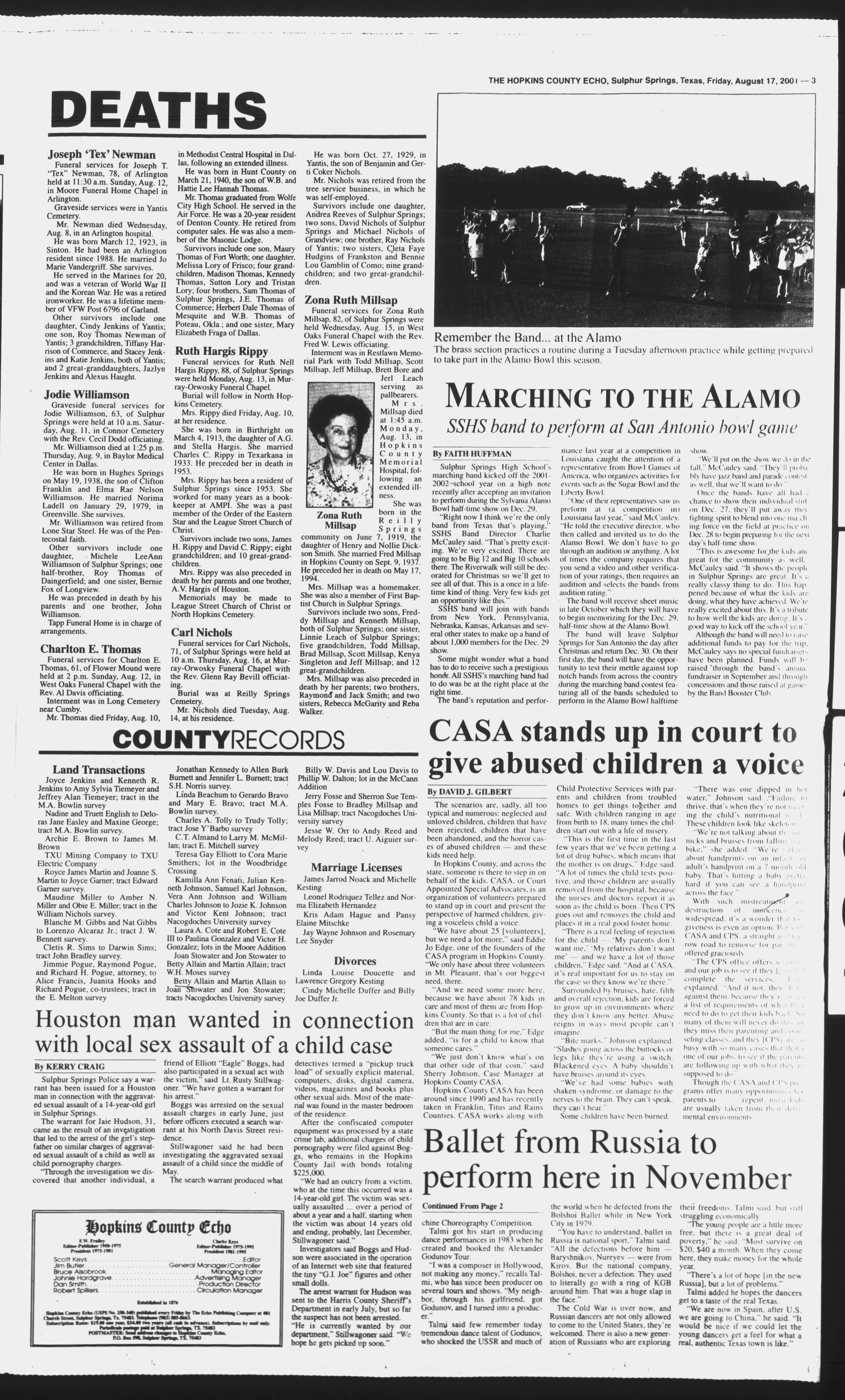 Localsex Lite Gril - The Hopkins County Echo (Sulphur Springs, Tex.), Vol. 106, No. 32, Ed. 1  Friday, August 17, 2001 - Page 3 of 4 - The Portal to Texas History