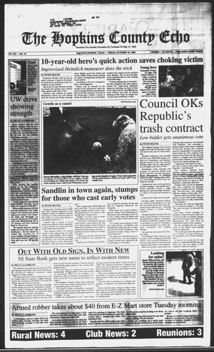 Primary view of object titled 'The Hopkins County Echo (Sulphur Springs, Tex.), Vol. 201, No. 42, Ed. 1 Friday, October 18, 1996'.
