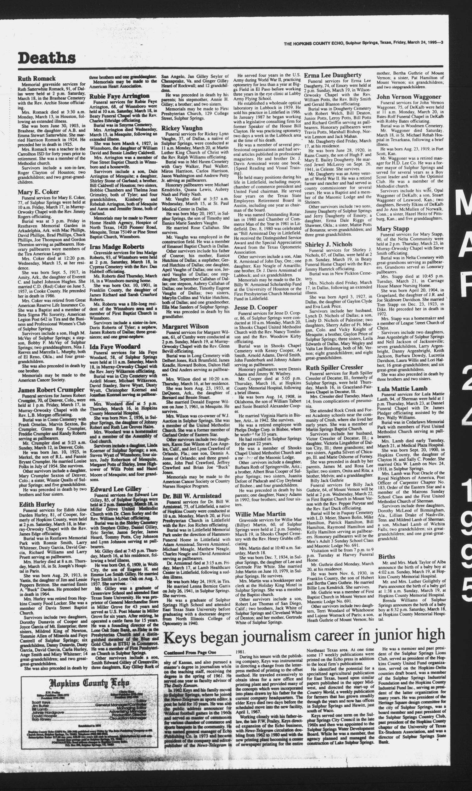 The Hopkins County Echo (Sulphur Springs, Tex.), Vol. 200, No. 12, Ed. 1 Friday, March 24, 1995
                                                
                                                    [Sequence #]: 3 of 4
                                                