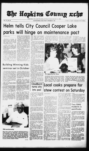 Primary view of object titled 'The Hopkins County Echo (Sulphur Springs, Tex.), Vol. 112, No. 38, Ed. 1 Friday, September 18, 1987'.