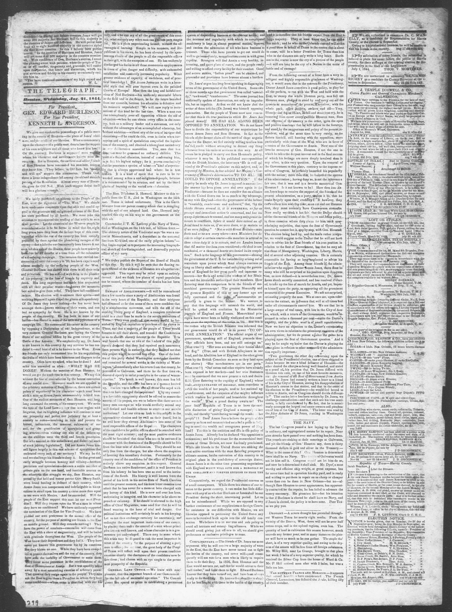 Telegraph and Texas Register (Houston, Tex.), Vol. 9, No. 35, Ed. 1, Wednesday, August 21, 1844
                                                
                                                    [Sequence #]: 3 of 4
                                                