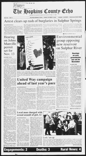 Primary view of object titled 'The Hopkins County Echo (Sulphur Springs, Tex.), Vol. 106, No. 41, Ed. 1 Friday, October 19, 2001'.