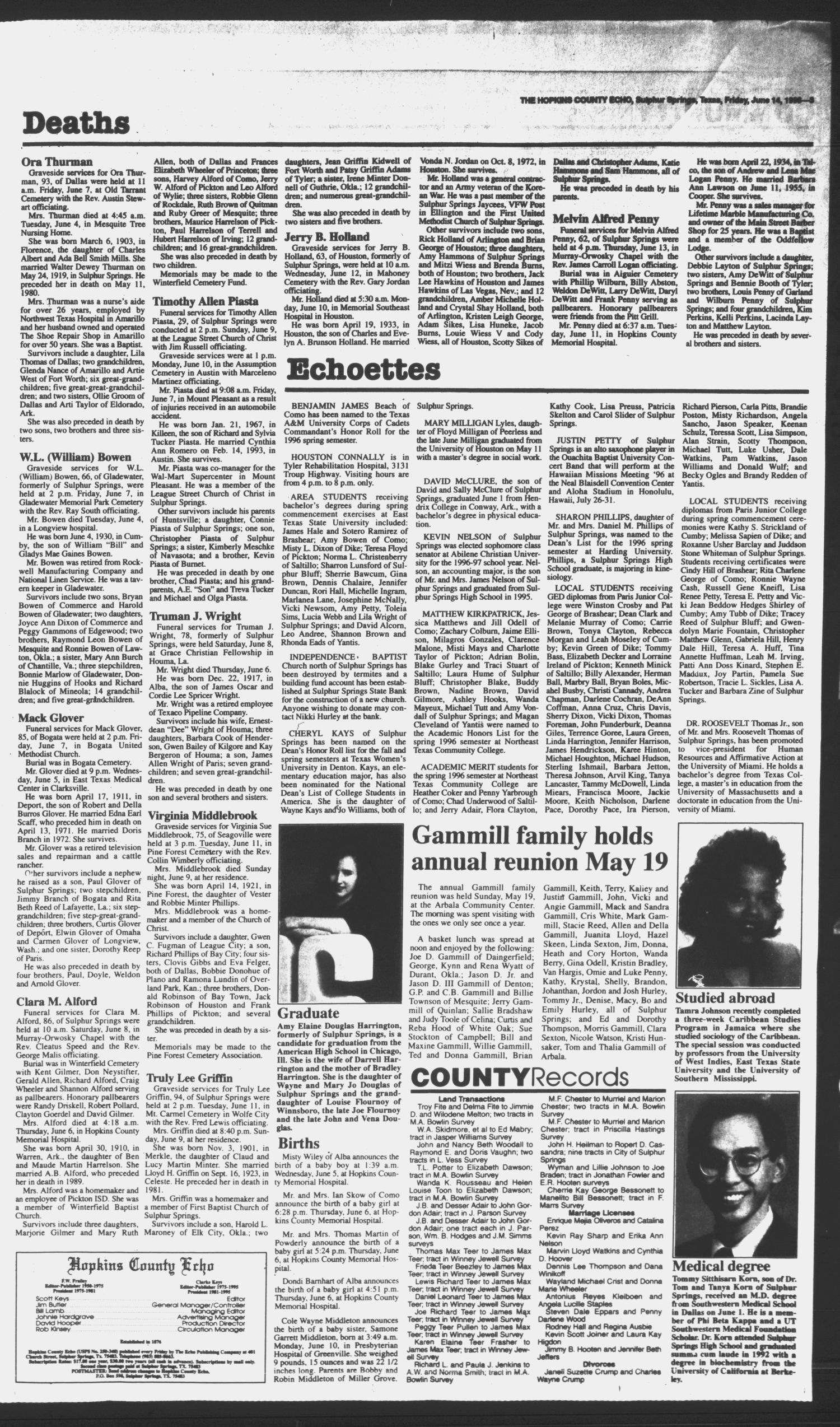 The Hopkins County Echo (Sulphur Springs, Tex.), Vol. 201, No. 24, Ed. 1 Friday, June 14, 1996
                                                
                                                    [Sequence #]: 3 of 4
                                                