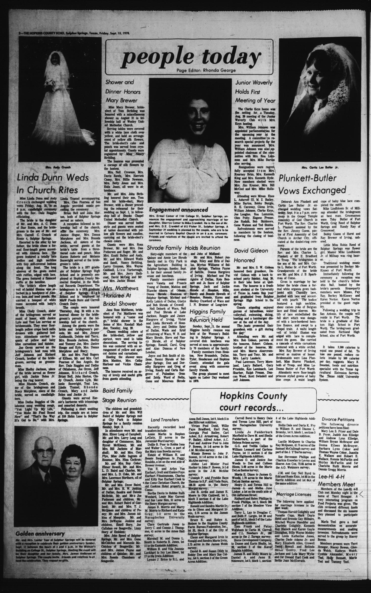 The Hopkins County Echo (Sulphur Springs, Tex.), Vol. 103, No. 37, Ed. 1 Friday, September 15, 1978
                                                
                                                    [Sequence #]: 2 of 14
                                                