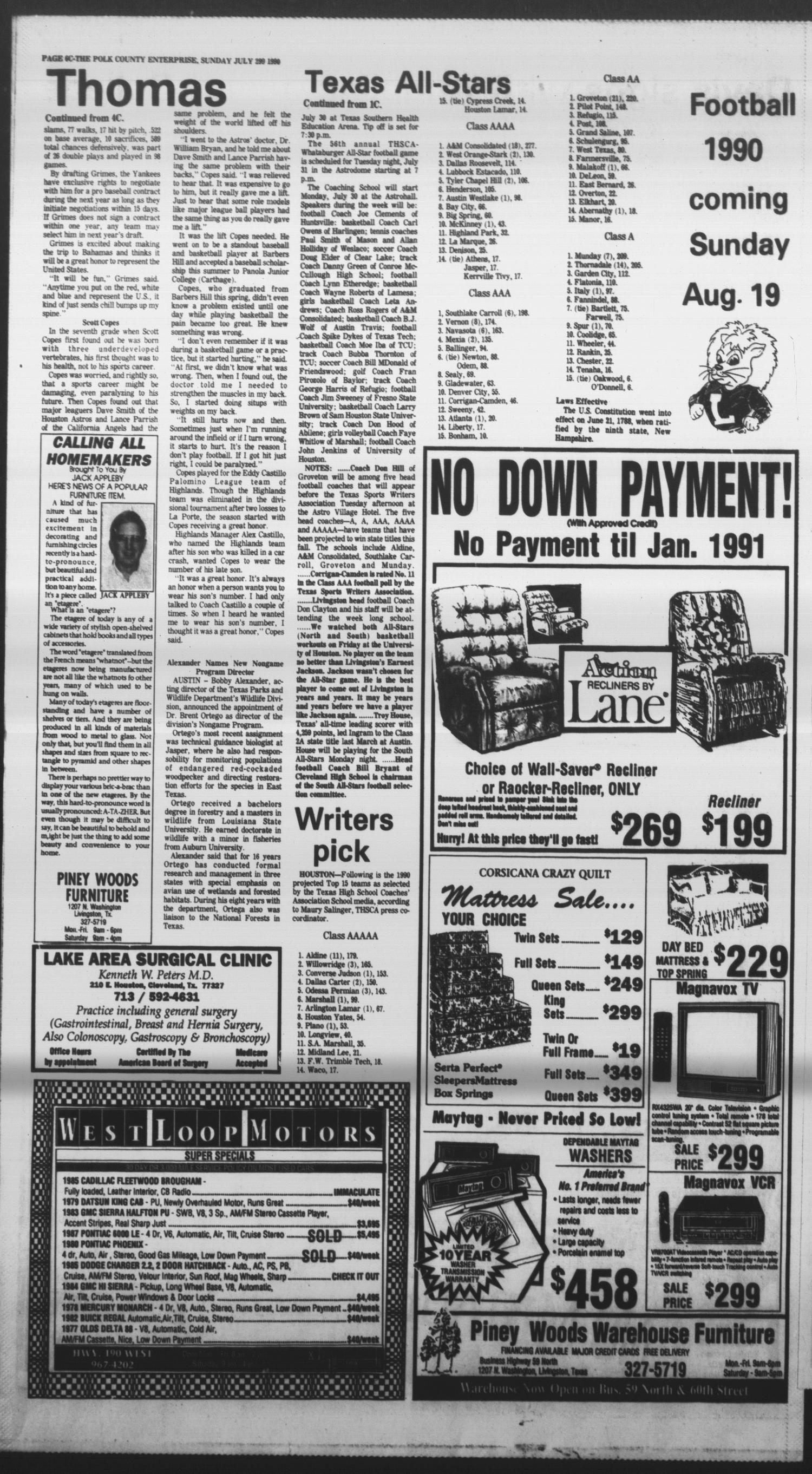 Polk County Enterprise (Livingston, Tex.), Vol. 108, No. 60, Ed. 1 Sunday,  July 29, 1990 - Page 22 of 32 - The Portal to Texas History