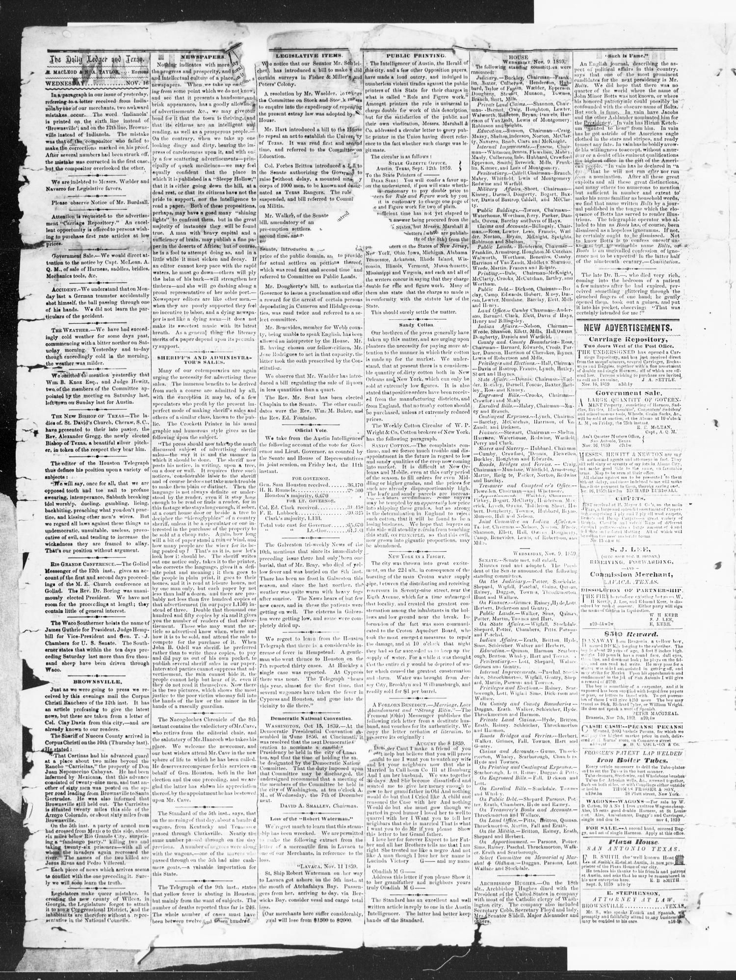 The Daily Ledger and Texan (San Antonio, Tex.), Vol. 1, No. 3, Ed. 1, Wednesday, November 16, 1859
                                                
                                                    [Sequence #]: 2 of 4
                                                
