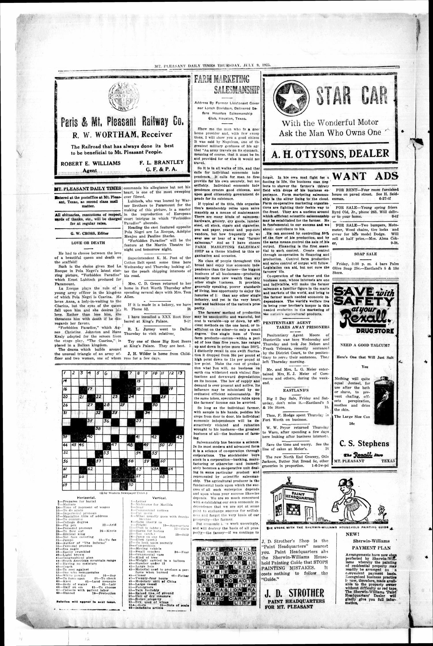 Mt. Pleasant Daily Times (Mount Pleasant, Tex.), Vol. 7, No. 98, Ed. 1 Thursday, July 9, 1925
                                                
                                                    [Sequence #]: 2 of 4
                                                