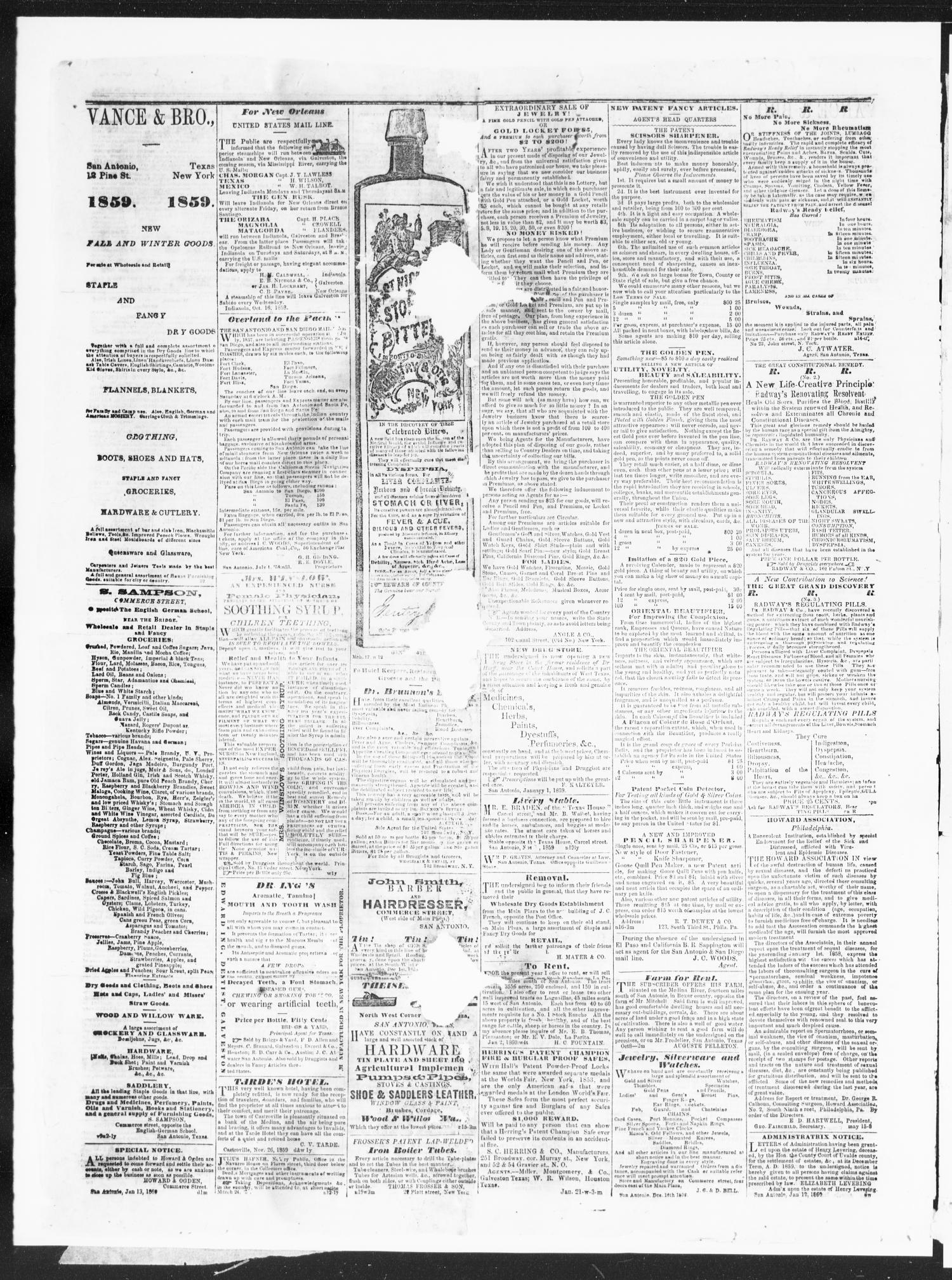 The Daily Ledger and Texan (San Antonio, Tex.), Vol. 1, No. 45, Ed. 1, Wednesday, January 25, 1860
                                                
                                                    [Sequence #]: 4 of 4
                                                