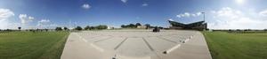 Primary view of object titled 'Panoramic image of the visitor parking lot for Apogee Stadium.'.