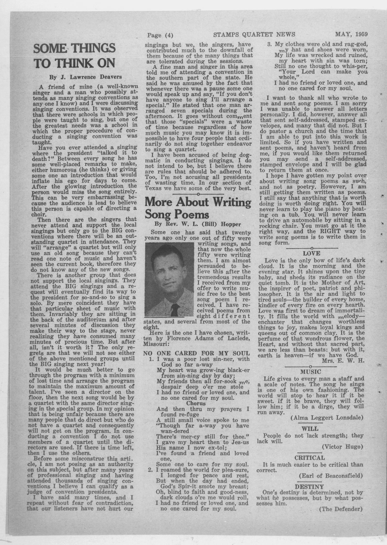 Stamps Quartet News (Dallas, Tex.), Vol. 14, No. 10, Ed. 1 Friday, May 1, 1959
                                                
                                                    [Sequence #]: 4 of 15
                                                