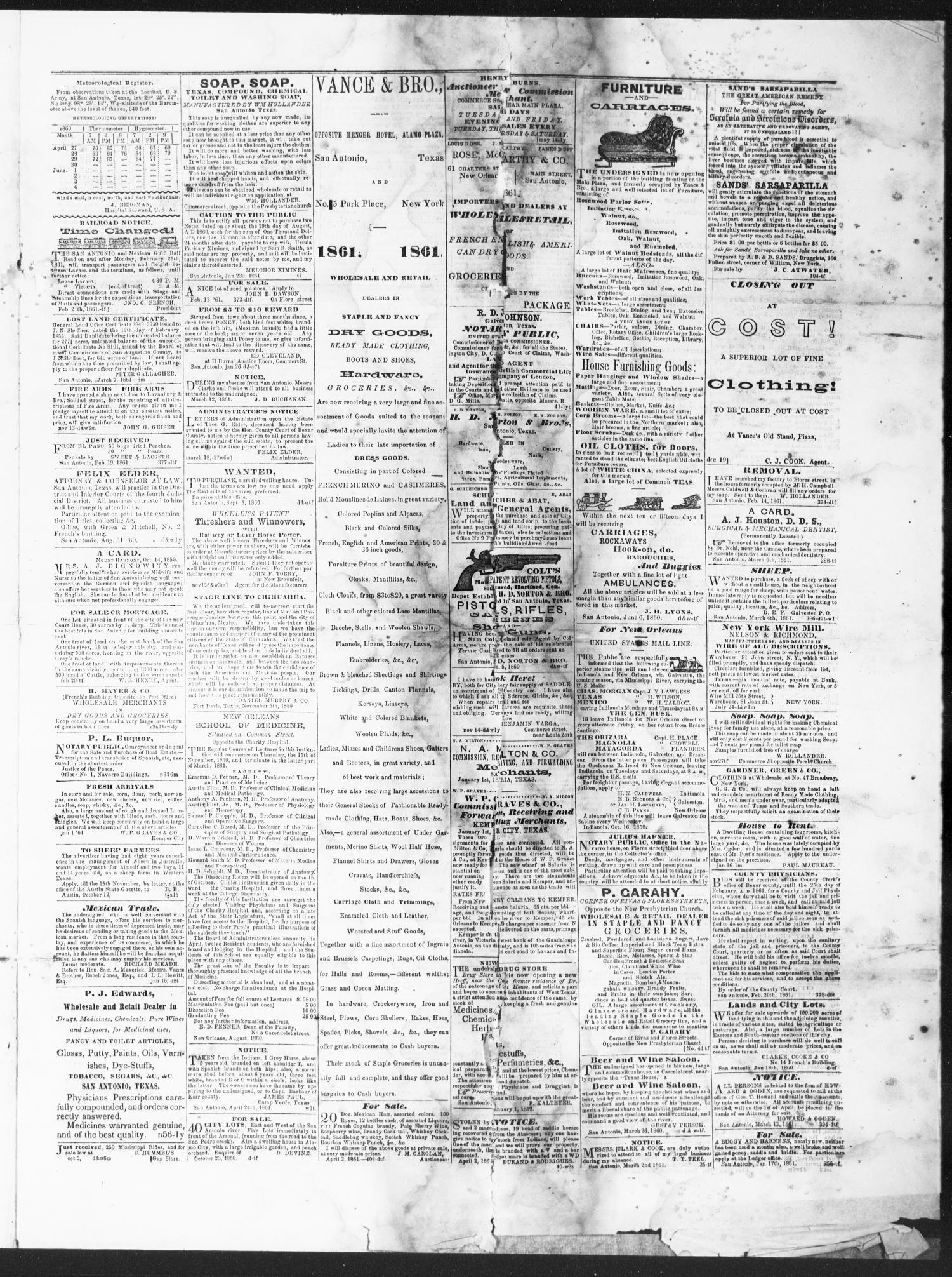 The Daily Ledger and Texan (San Antonio, Tex.), Vol. 2, No. 427, Ed. 1, Monday, April 29, 1861
                                                
                                                    [Sequence #]: 3 of 4
                                                