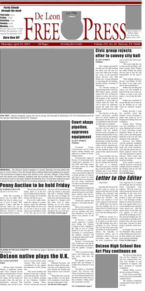 De Leon Free Press (De Leon, Tex.), Vol. 123, No. 41, Ed. 1 Thursday, April 11, 2013