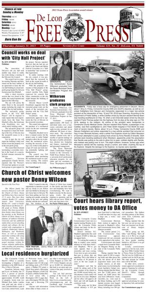 De Leon Free Press (De Leon, Tex.), Vol. 123, No. 31, Ed. 1 Thursday, January 31, 2013