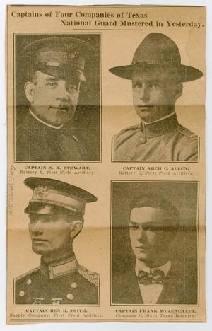 Primary view of object titled '[Newspaper Clipping of Four National Guard Captains]'.