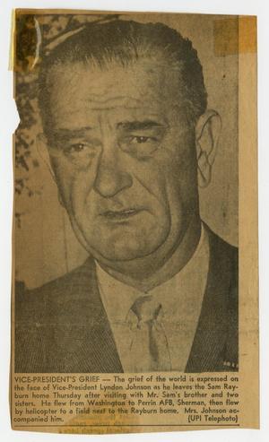 Primary view of object titled '[Newspaper Clipping: Vice-President's Grief]'.