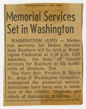 [Newspaper Clipping: Memorial Services Set in Washington]