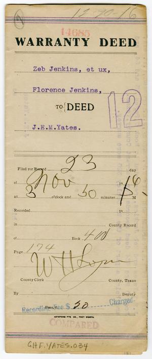 [Warranty Deed from Zebulon Jenkins and his Wife to J. E. M. Yates]
